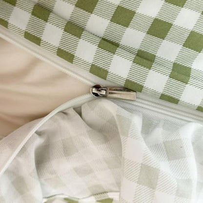 NSNLGSGC Sage Green Gingham Ruffle Queen Duvet Cover