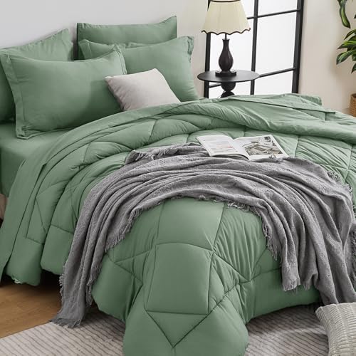 HEVUMYI 7-Piece Full Comforter Set, Sage Bed in a Bag