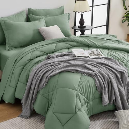 HEVUMYI 7-Piece Full Comforter Set, Sage Bed in a Bag