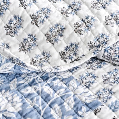 EverGrace 100% Cotton Patchwork Quilt Set, Queen Size, Coastal Blue 96"×92"