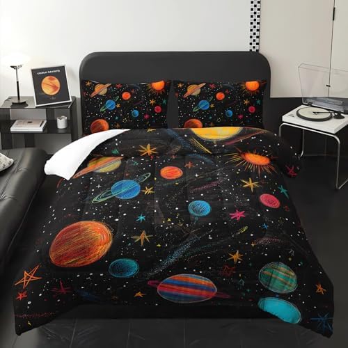 Outer Space Theme Comforter Set Queen for Kids，Space Bedding Queen Bed for Boys，with 1 Comforter with 2 Pillow Case