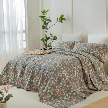 Lady Ann Oversized King Bedspreads 120x120, 100% Cotton Oversized King Quilt Bedding Set Vibrant Paisley Floral Pattern Plant Botanical Printed Quilted Coverlet Set, 3 PCS