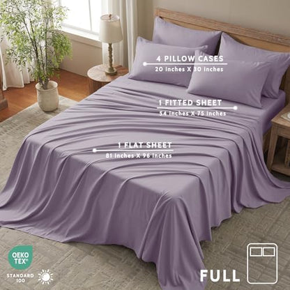 Full Size Bed Sheets - 6 Piece Soft Microfiber and Wrinkle Free Sheets - Easy Care, Extra Soft, Cooling Sheets - 1 Deep Pocket Fitted Sheet 1 Flat Sheet and 4 Pillowcases (Full Lavender)