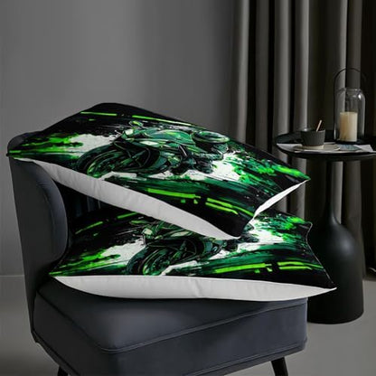 AILONEN Motorcycle Comforter Set 3 Piece Neon Green Speed Bike Bedding Brushed Microfiber Lightweight Bedspread Teens Boys Bedroom Decor