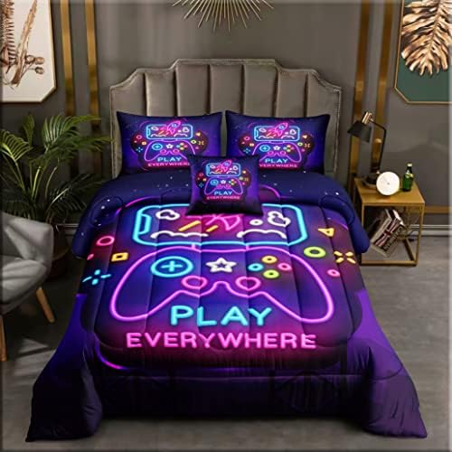 ROWADALO 6 Pieces Gamer Bedding Set for Boys Gaming Comforter Full Size, Game Controller Comforter for Teen 3D Gamepad Microfiber 6 Piece Bed in A Bag Kids Bedding Sets with Sheets,DJT H5031 Full