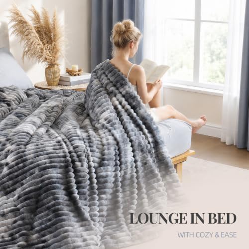Smoofy Fluffy Twin Size Comforter 2 PCS - Tie Dye Black Fleece Bedding Set