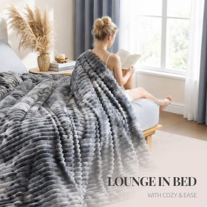 Smoofy Fluffy Twin Size Comforter 2 PCS - Tie Dye Black Fleece Bedding Set
