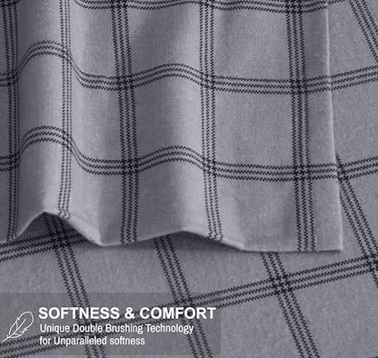 RUVANTI Flannel Sheets Set Twin Size, Open Grid Check