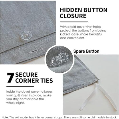 Simple&Opulence 100% Linen Duvet Cover Set 3pcs Basic Style Natural French Washed Flax Solid Color Soft Breathable Farmhouse Bedding with Button Closure - Ultimate Grey, King