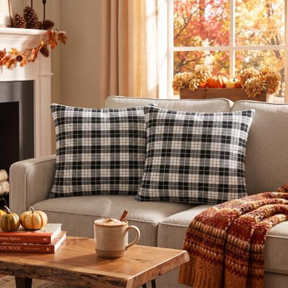 AVOIN colorlife Black White Plaid Decorative Throw Pillow Covers, 18 x 18 Inch Holiday Scottish Tartan Cushion Case Farmhouse Decoration for Sofa Couch Set of 2