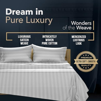 TEXAS LINEN CO. 100% Egyptian Cotton Sheets King Size - 1500 Series High Thread Count King Size Bed Sheets Set (4 PC, Silver Stripe), 17" Deep Pocket Luxury Bedding - Couture Comfortin' Collection