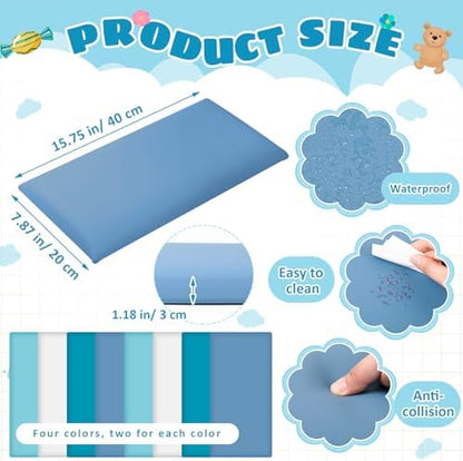 Hahafelt 8 Pack Wall Padding Headboard15.75" x 7.87" x 1.18" Blue Colors