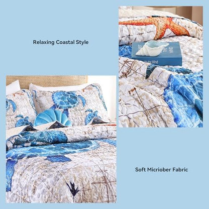 weigelia Coastal Quilt King Size, Nautical Lightweight Summer Bedding