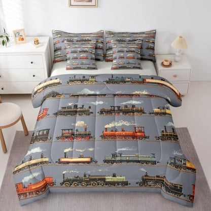 Feelyou Train Comforter Set Queen Size 7 Pieces Bedding Set Kids Boys Girls