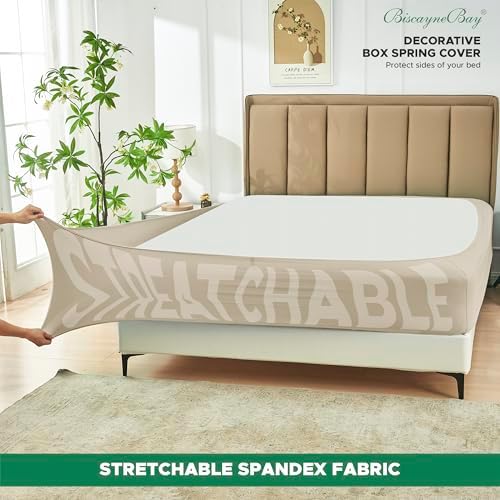 Box Spring Cover Full Size-Light Camel Stretch Wrap Around Bed Skirt