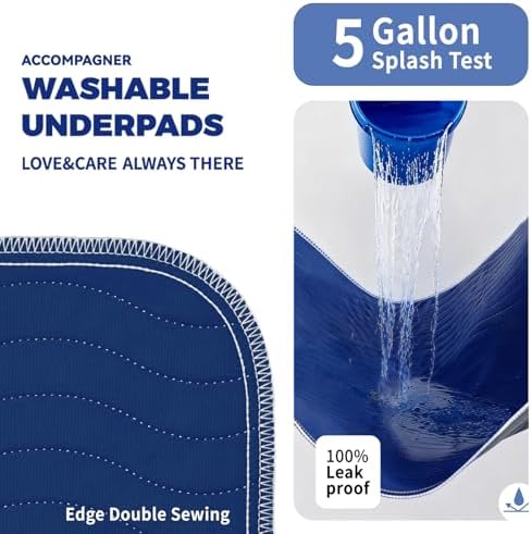 Accompagner Incontinence Bed Pads Washable Waterproof, Ultra-Absorbent Reusable Underpads for Diaper Changing, Nursing, Bedridden, Adults, Seniors, Kids and Dogs (Navy, 36"x36"(Pack of 6))