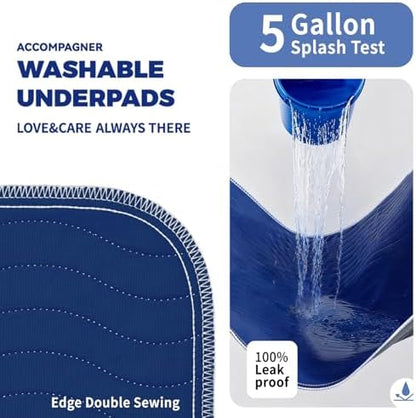 Accompagner Incontinence Bed Pads Washable Waterproof, Ultra-Absorbent Reusable Underpads for Diaper Changing, Nursing, Bedridden, Adults, Seniors, Kids and Dogs (Navy, 36"x36"(Pack of 6))