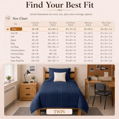 CozyLux Twin XL Comforter Set Navy Blue - 5 Pieces Complete Bedding Set