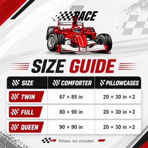 AILONEN Red Racing Car Comforter Set Full Size, Extreme Sports Theme Bedding Set Black White Grid for Kids Boys,Race Car Competition Bed in a Bag Soft Breathable,1 Quilt 2 Pillowcases,3 Pcs