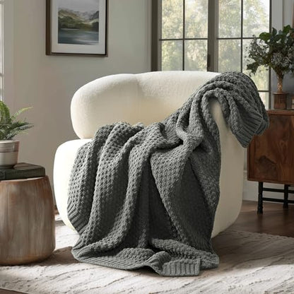 EVERGRACEHOME Chunky Chenille Knit Throw Blanket, 50 x 60, Charcoal Gray
