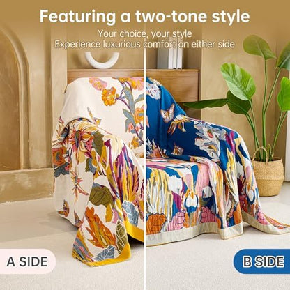VANJOROY Boho Throw Blanket 100% Organic Cotton 60x80 for Bed Couch, Floral