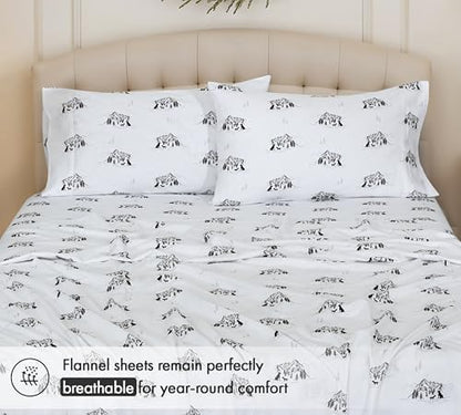 RUVANTI Flannel Sheets Set, Twin Size, Soul Dog White