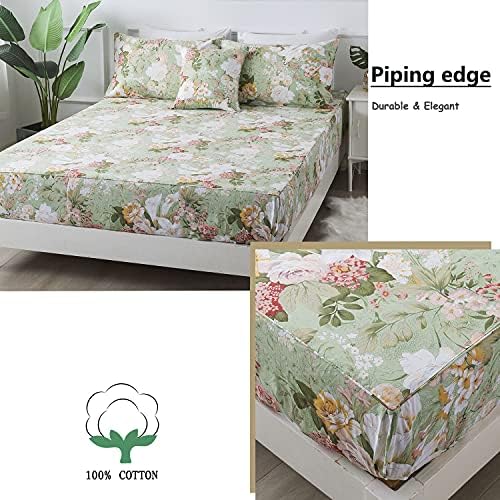 FADFAY Shabby Floral Sheets Full Size 100% Cotton Vintage Garden Flower Bed Sheet Soft Girls Women Cottagecore Room Decor Lily Blush Pink Hydrangea Printed Deep Pocket Sheet 17.5 inch