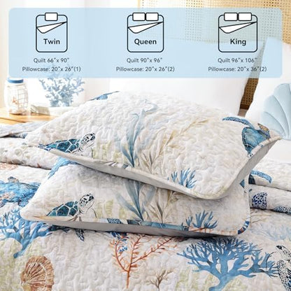 weigelia Coastal Quilt Twin Size, Sea Turtle Lightweight Summer Bedding