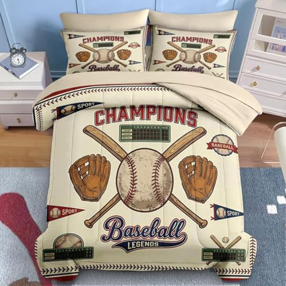 Nesker Twin Comforter Set for Boys, 5 Pieces Baseball Bedding for Kids