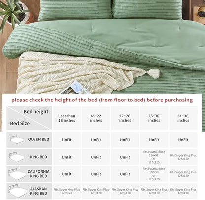 HOMBYS Oversized King Boho Comforter Set 128x120, Sage Green Tufted Jacquard Geometry Bedding Comforter for King Bed, Shabby Chic Bed Sets with 2 Matching Pillow Cases