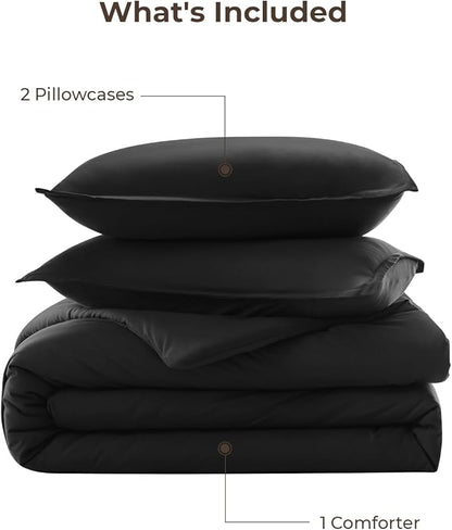 Litanika Black Comforter King Size, 3 Pieces Lightweight Solid Bedding Comforter Set, All Season Fluffy Bed Set (104x90In Comforter & 2 Pillowcases)