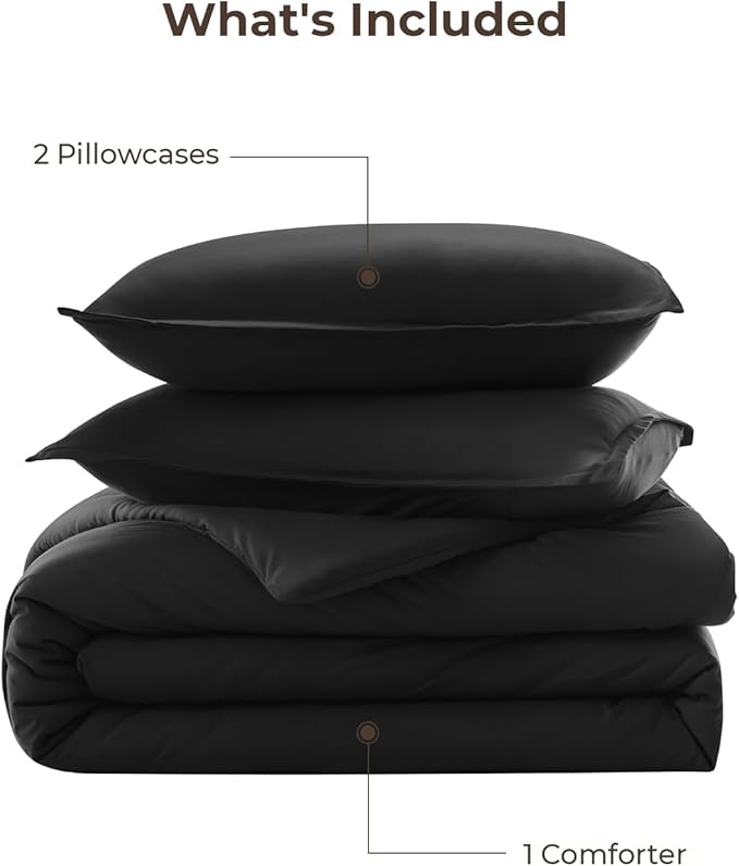 Litanika Comforters Black Oversized King Size, 3 Pieces Lightweight Solid Bedding Comforter Set, All Season Fluffy Bed Set (120x98In Comforter & 2 Pillowcases)