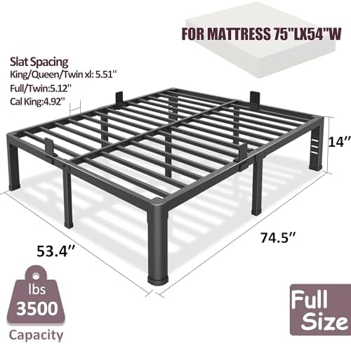 Bilily 14 Inch Full Size Bed Frame Metal Platform with Round Corner Legs,3500 LBS Heavy Duty Steel Slats Support,Headboard Holes,No Box Spring Needed,Easy Assembly,Mattress Retainer,Underbed Storage