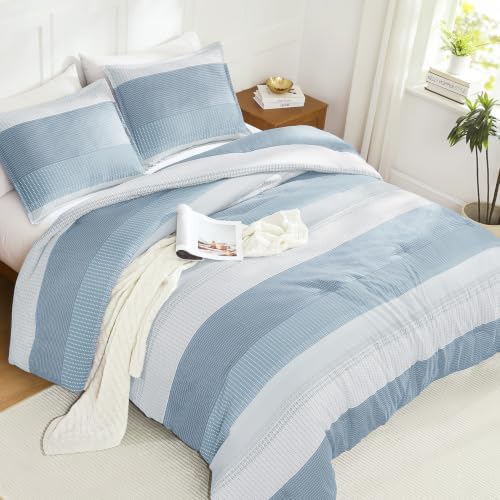 Litanika Queen Comforter Set - 3 Pieces Stripe Bedding Comforter Sets