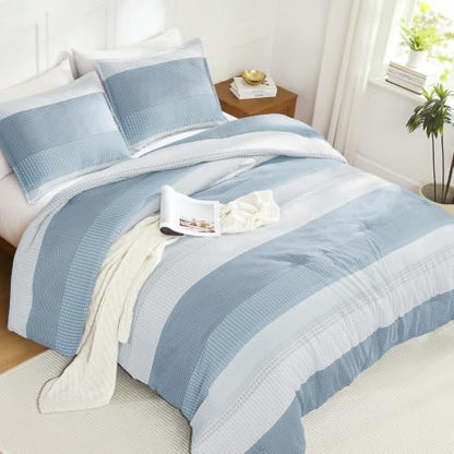 Litanika Queen Comforter Set - 3 Pieces Stripe Bedding Comforter Sets