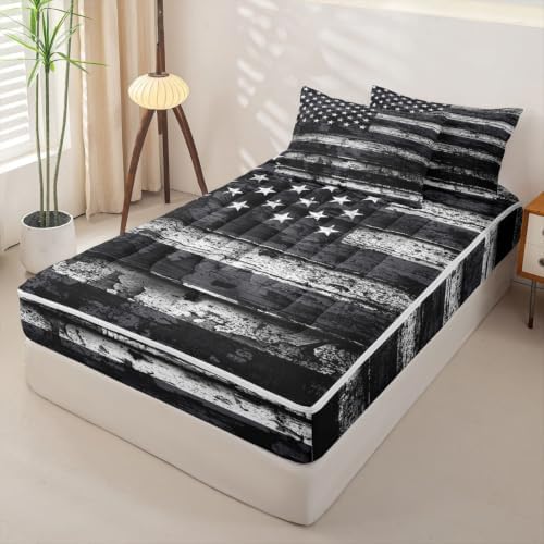 Feelyou American Flag Comforter Set Twin Size Zipper Bedding Set for Girls Boys Independence Day Comforter with Fitted Sheet, Pillowcases Memorial Day Zipper Bedding Soft Breathable Bed in a Bag