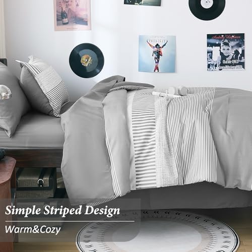 Twin Comforter Set,Gray Classic Striped Design Comforter Set 5 Pieces