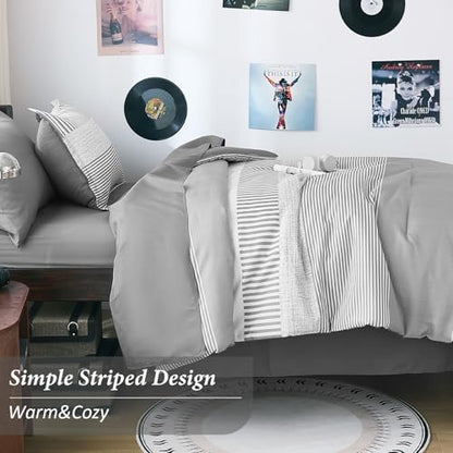 Twin Comforter Set,Gray Classic Striped Design Comforter Set 5 Pieces