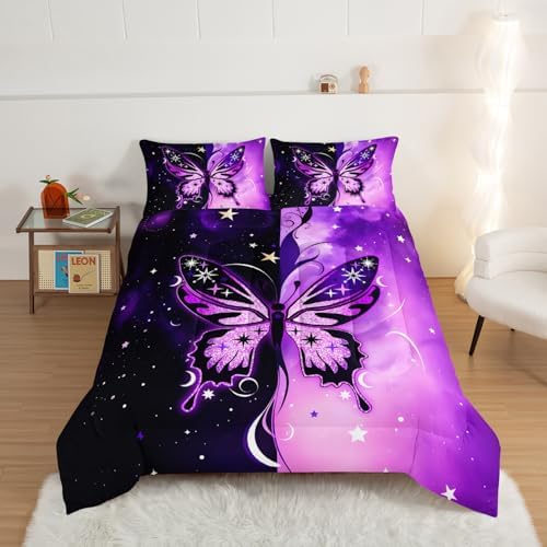 HOSIMA Stars Print Butterfly Bedding Set King Size with 2 Pillowcases.