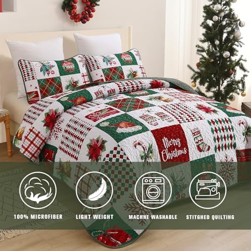 Mybedsoul Christmas Quilt Set King Size, Christmas Patchwork Bedding Set