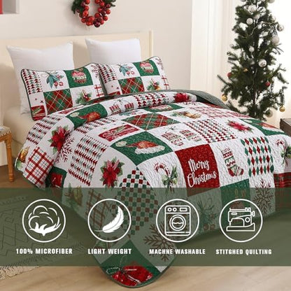 Mybedsoul Christmas Quilt Set King Size, Christmas Patchwork Bedding Set