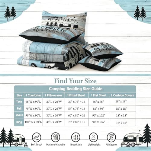 Erosebridal 7 - Piece King Comforter Set with 2 Pillowcases, RV Camper Bedding Set for Kids Teens Adult Men Retro Wood Camp Camper Bed in a Bag with Flat Sheet, Fitted Sheet Rustic Farmhouse Decor