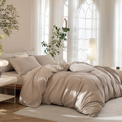 JIYUAN Oversized Queen Washed Cotton Duvet Cover Set Relaxed Linen Feel