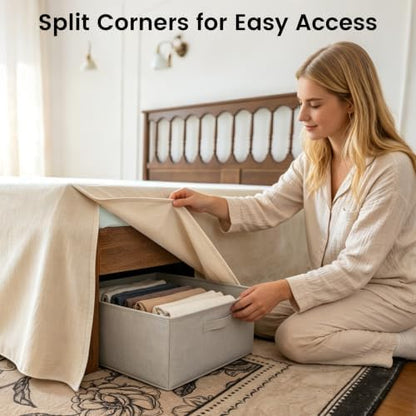 FALUCA Corner Split 16" Bed Skirt - Drop Linen Blend & Platform Pure Cotton, Wrap Around Tailored Drop Dust Ruffle for Farmhouse & Bedrooms, Breathable Cozy, Easy-Fit Bedding (King Linen 16")