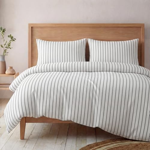 Bedbay Cotton Striped Duvet Cover Set King Size, Black White Stripe Bedding Set, 100% Cotton Sateen,Soft Breathable Hotel Style Comforter Cover with Zipper Closure & Corner Ties