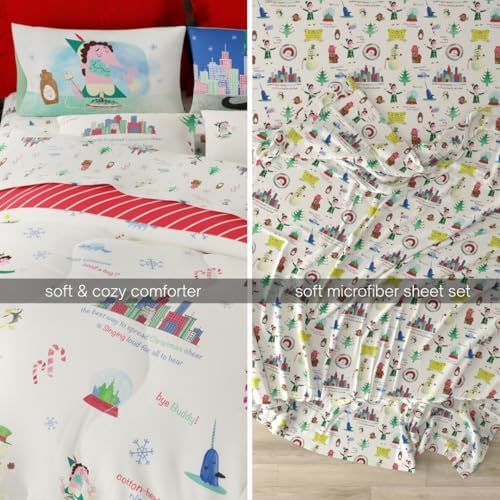 Elf Movie Christmas Bedding Set – 7 Piece Queen Size Holiday Reversible Microfiber Comforter & Sheet Set - Super Soft & Cozy, (Officially Licensed Product) by Franco Collectibles