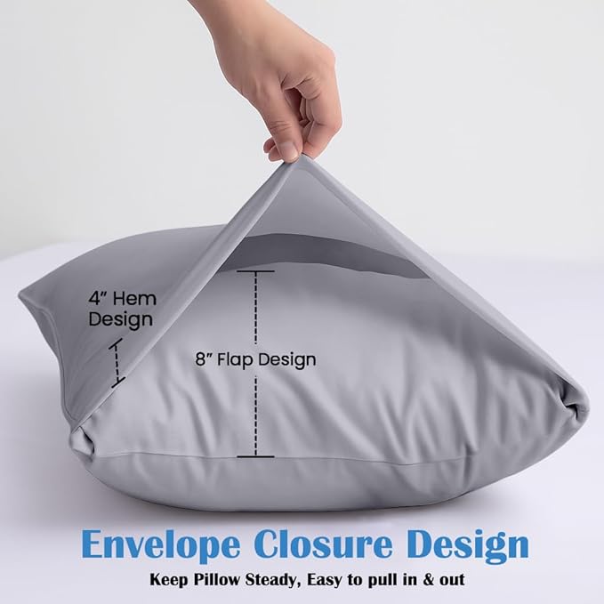 Comfort Beddings King Pillowcases Set of 4 – 100% Organic Cotton, 600 Thread Count Sateen, Soft & Comfy Pillow Covers with Envelope Closure, Silver, King Size 20 x 40 Inches