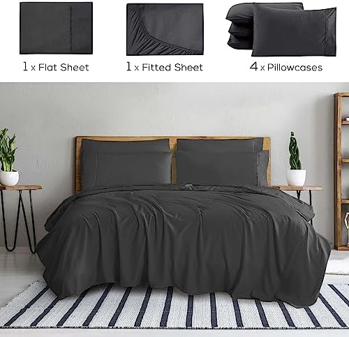 Mueller UltraTemp King Size Sheets Set – 6 Piece Premium Bedding, Silky Soft, Cooling, Deep Pocket up to 16", Breathable Heat Transfer, Wrinkle-Resistant & Hypoallergenic, Dark Gray