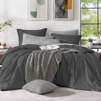 Monbix Oversized Queen Comforter Set 7 Pieces Dark Grey Bed in a Bag