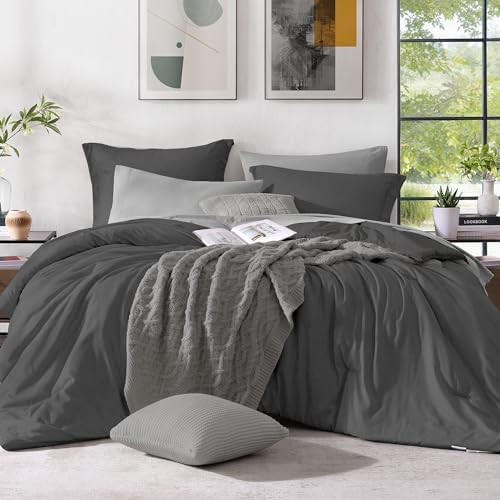 Monbix Oversized King Comforter Set 7 Pieces Dark Grey Bed in a Bag